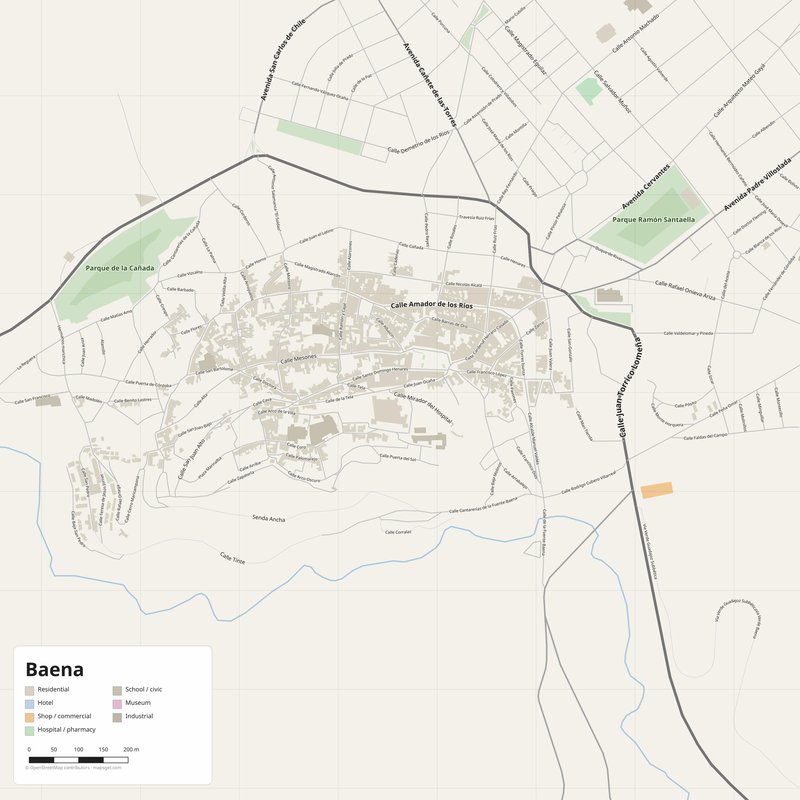 Baena Map PDF — Printable Street Map Poster with House Numbers