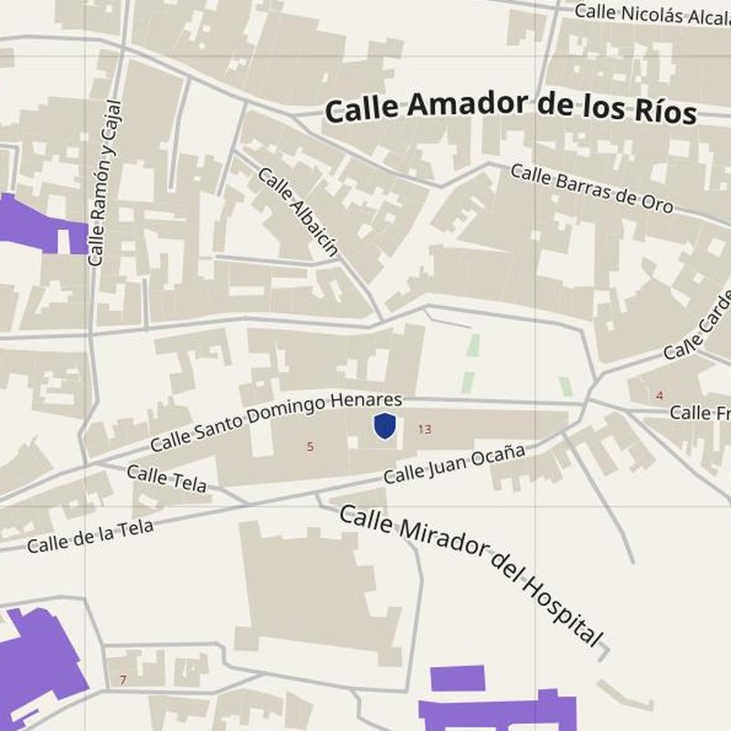 Baena map with house numbers, hospitals, police and fire stations — printable PDF, Spain