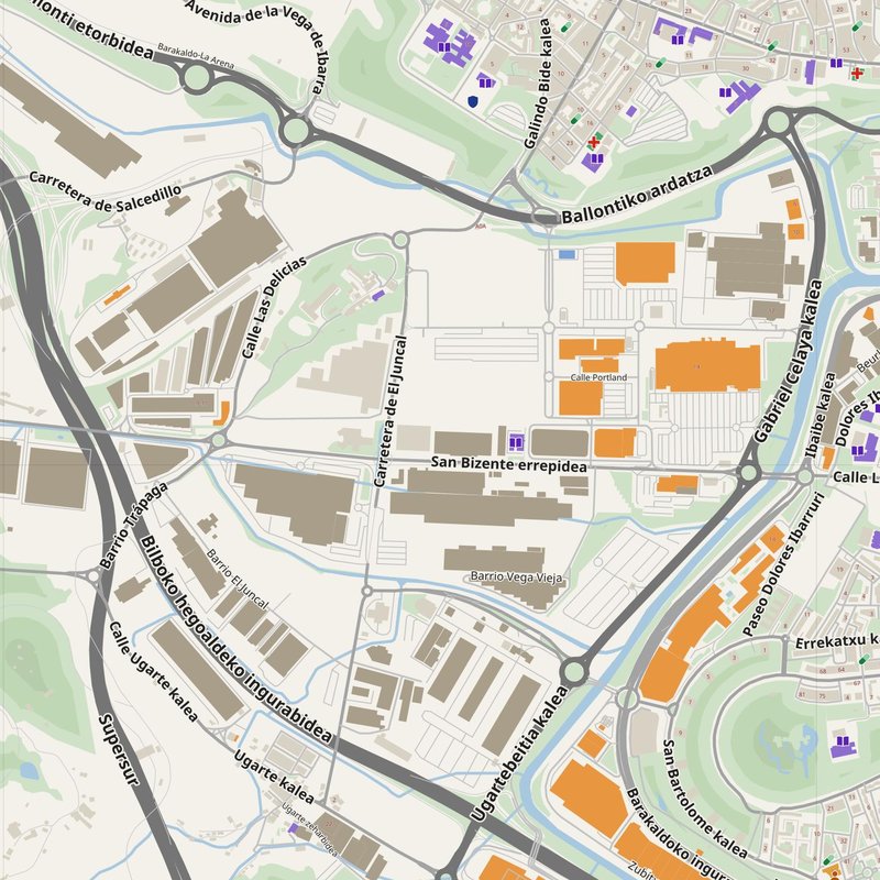 Barakaldo map with house numbers, hospitals, police and fire stations — printable PDF, Spain