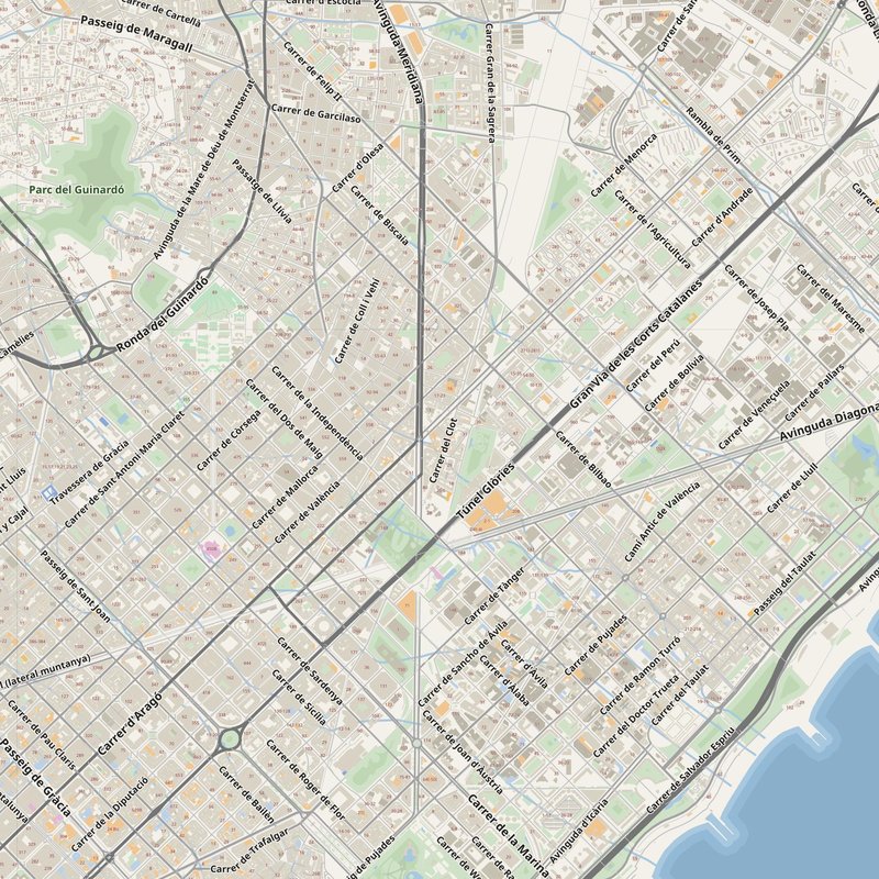 Barcelona street map with house numbers — printable address map PDF, Spain