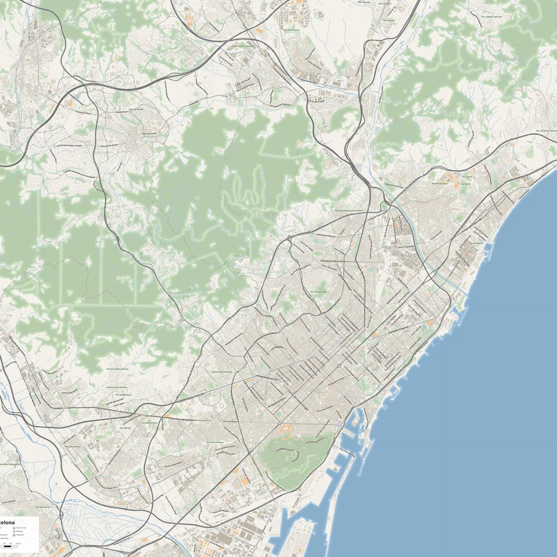 Barcelona Map PDF — Printable Street Map Poster with House Numbers