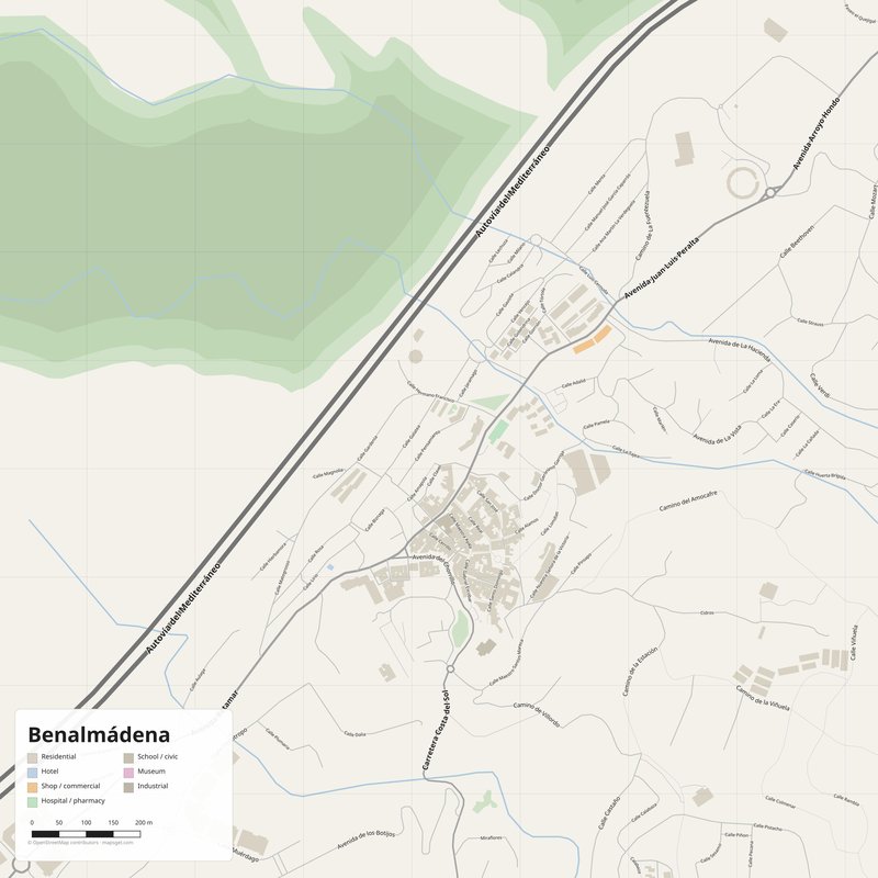 Benalmádena Map PDF — Printable Street Map Poster with House Numbers