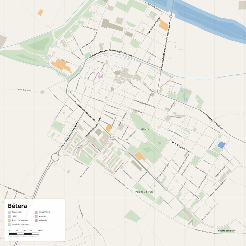 Bétera Map PDF — Printable Street Map Poster with House Numbers