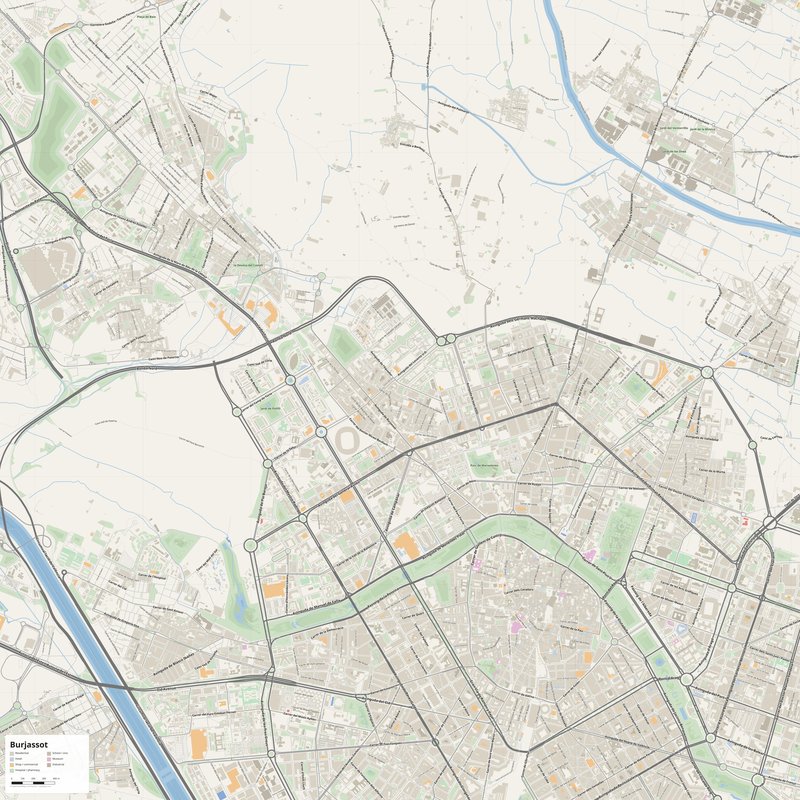 Burjassot Map PDF — Printable Street Map Poster with House Numbers
