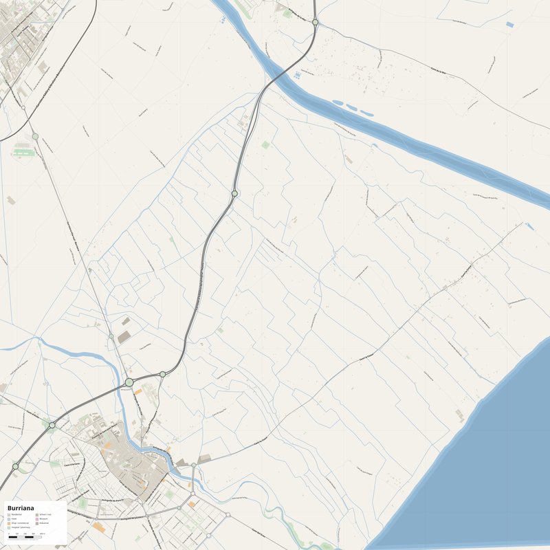 Burriana Map PDF — Printable Street Map Poster with House Numbers