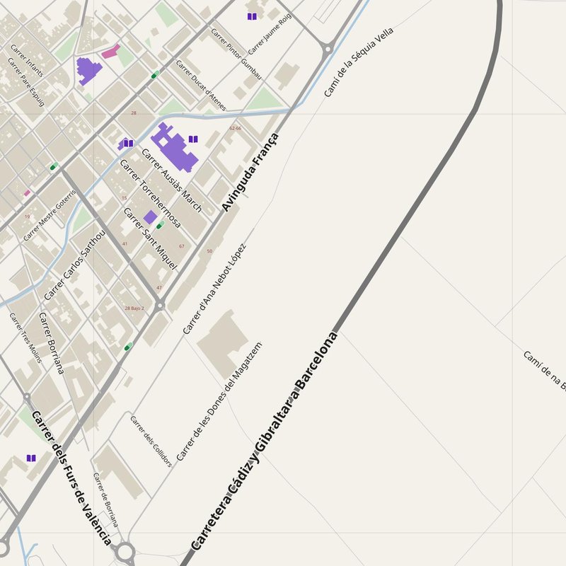 Burriana map with house numbers, hospitals, police and fire stations — printable PDF, Spain