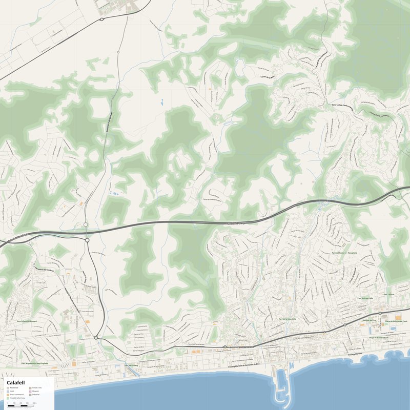 Calafell Map PDF — Printable Street Map Poster with House Numbers