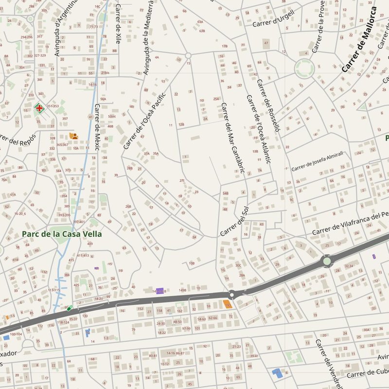 Calafell map with house numbers, hospitals, police and fire stations — printable PDF, Spain