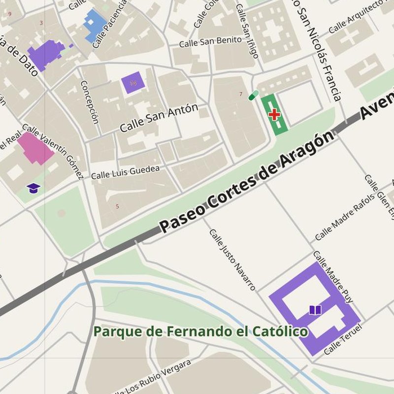 Calatayud map with house numbers, hospitals, police and fire stations — printable PDF, Spain