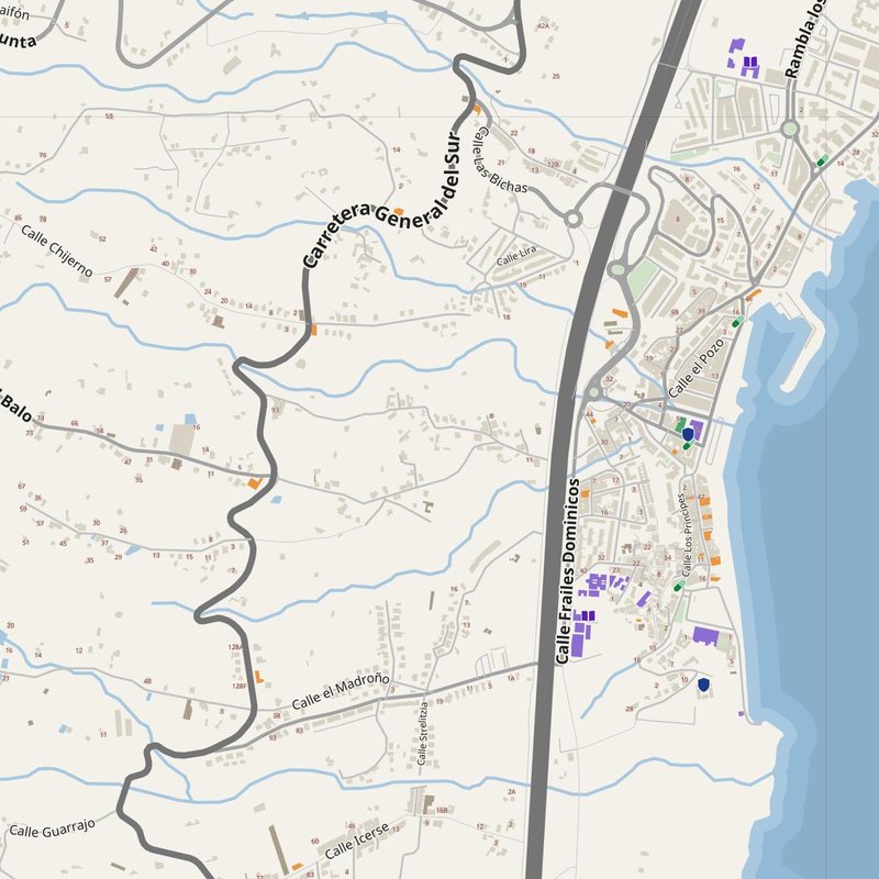 Candelaria map with house numbers, hospitals, police and fire stations — printable PDF, Spain