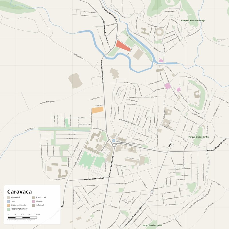 Caravaca Map PDF — Printable Street Map Poster with House Numbers