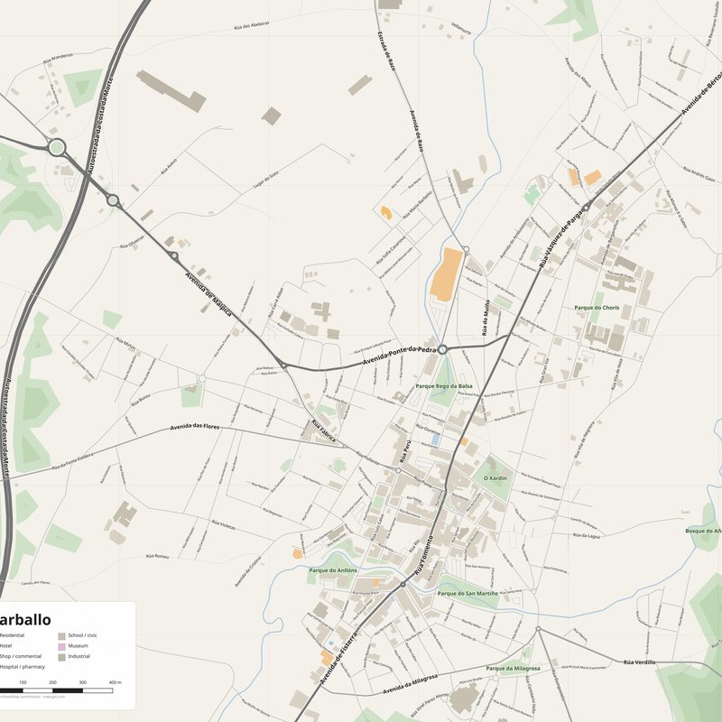 Carballo Map PDF — Printable Street Map Poster with House Numbers