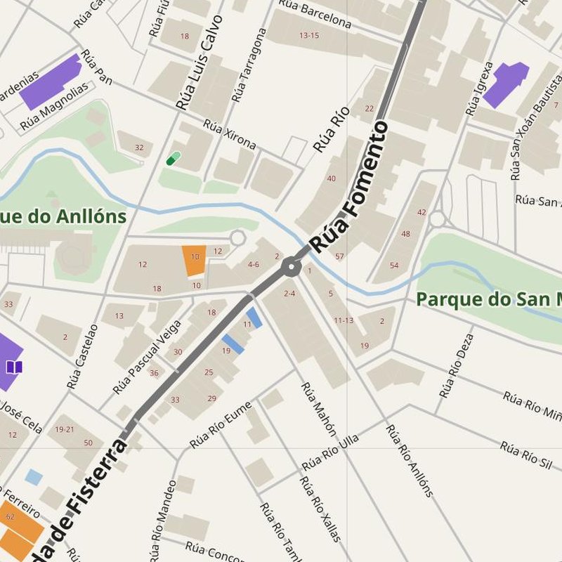 Carballo map with house numbers, hospitals, police and fire stations — printable PDF, Spain