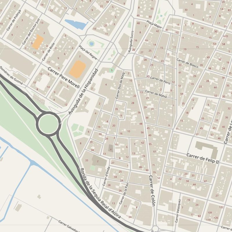 Carcaixent street map with house numbers — printable address map PDF, Spain