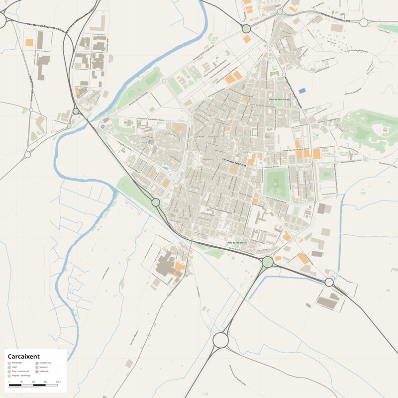 Carcaixent Map PDF — Printable Street Map Poster with House Numbers
