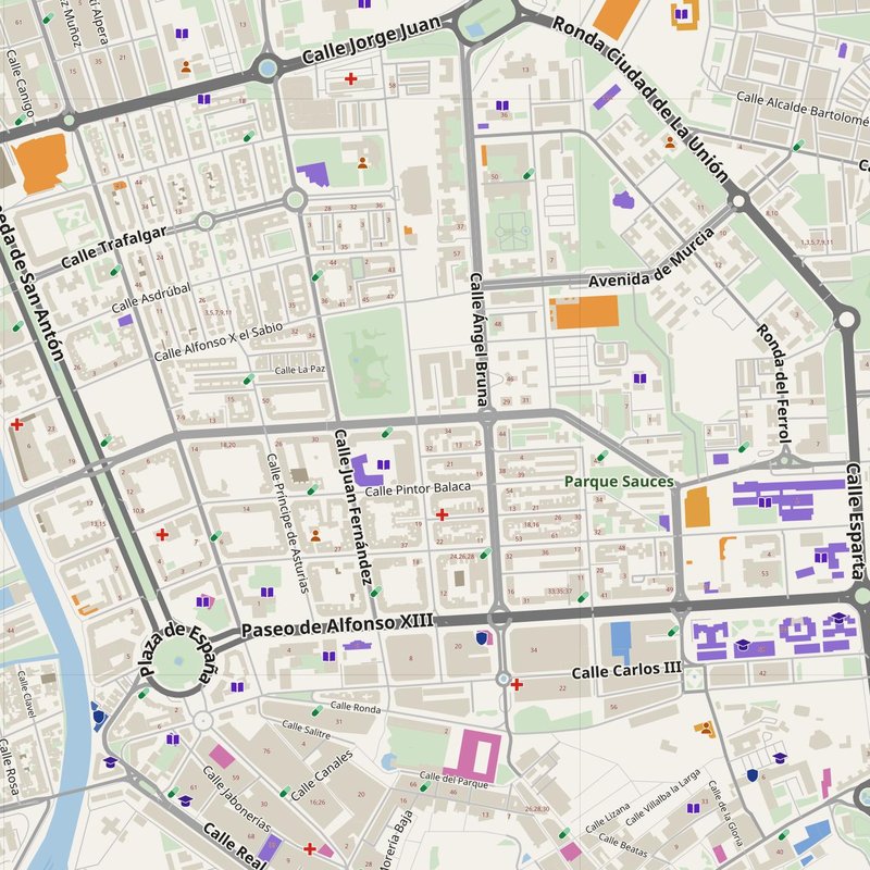 Cartagena map with house numbers, hospitals, police and fire stations — printable PDF, Spain