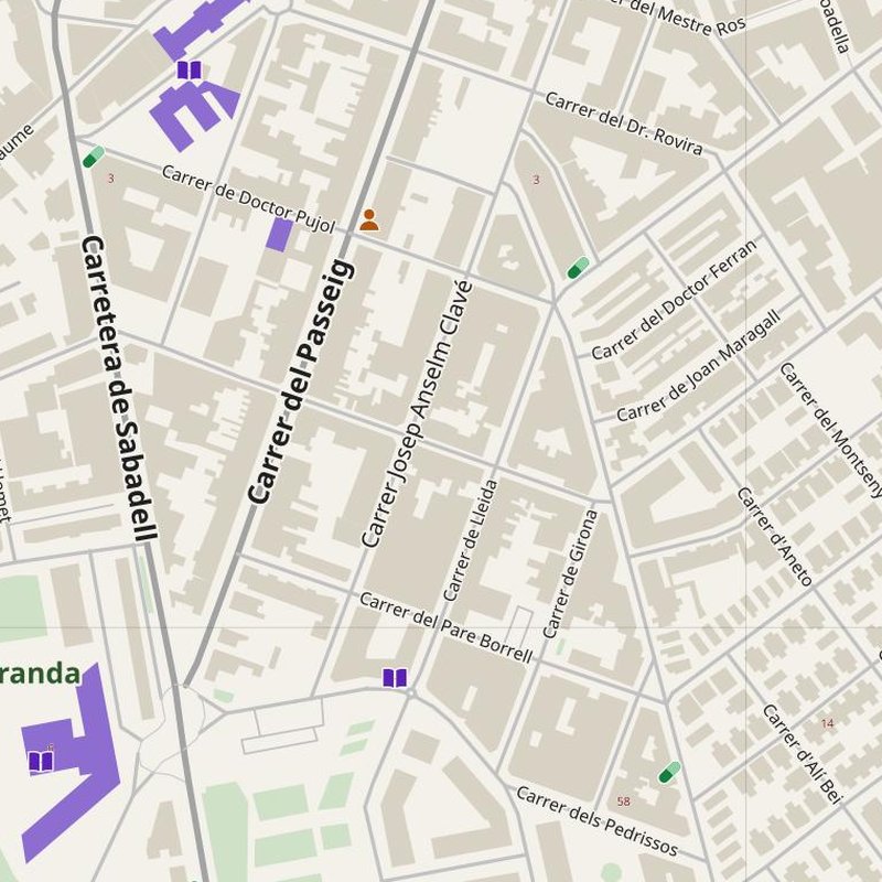 Castellar del Vallès map with house numbers, hospitals, police and fire stations — printable PDF, Spain