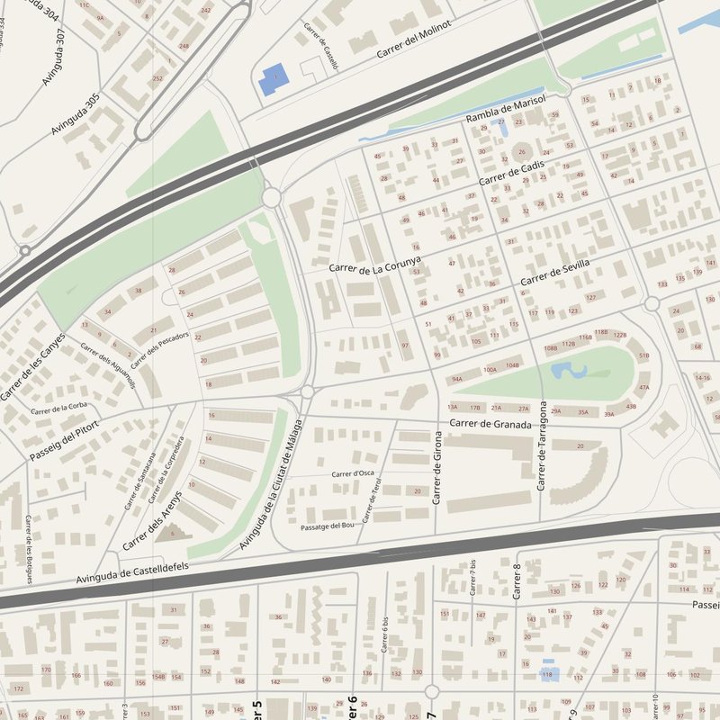 Plano callejero de Castelldefels con números de casa — mapa de direcciones PDF imprimible, España