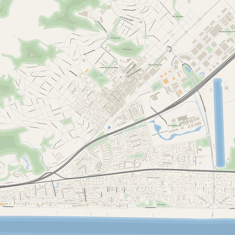 Mapa de Castelldefels PDF — plano callejero imprimible con números de casa