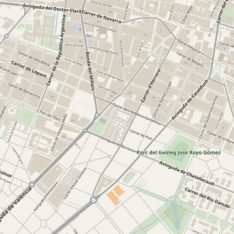 Plano callejero de Castelló de la Plana con números de casa — mapa de direcciones PDF imprimible, España