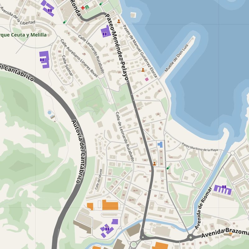 Castro-Urdiales map with house numbers, hospitals, police and fire stations — printable PDF, Spain