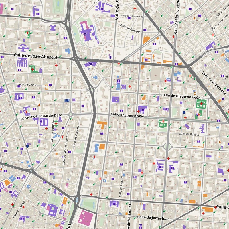 Chamartín map with house numbers, hospitals, police and fire stations — printable PDF, Spain