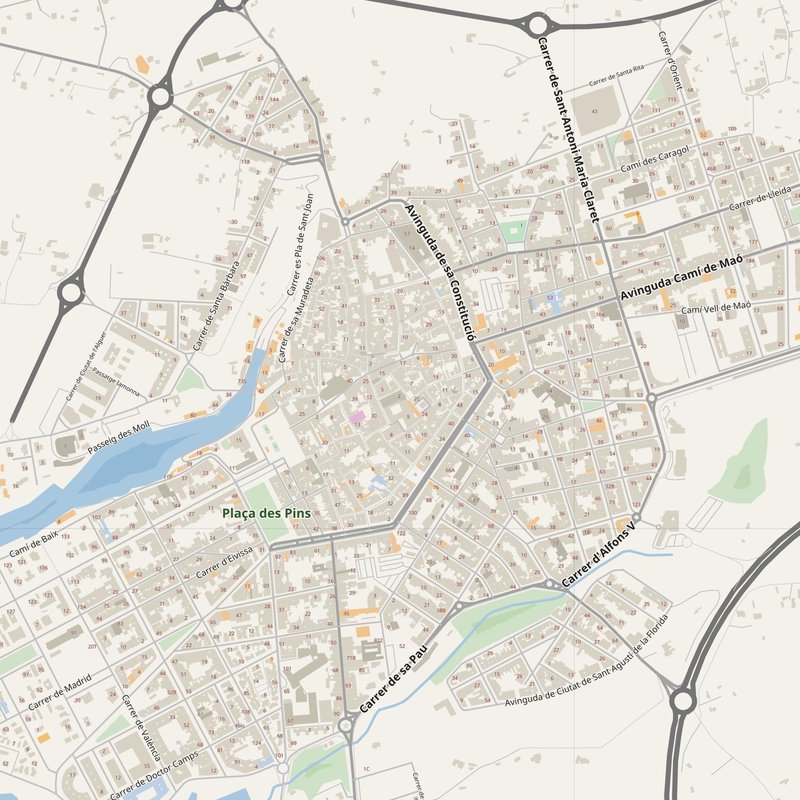 Ciutadella street map with house numbers — printable address map PDF, Spain
