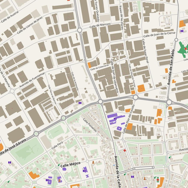 Coslada map with house numbers, hospitals, police and fire stations — printable PDF, Spain