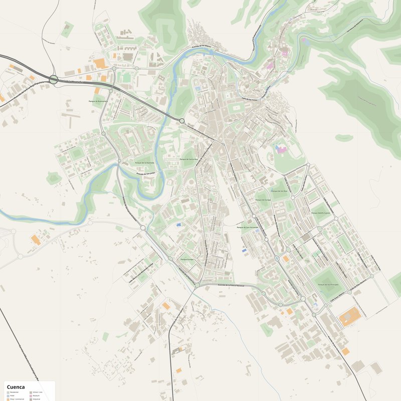 Cuenca Map PDF — Printable Street Map Poster with House Numbers