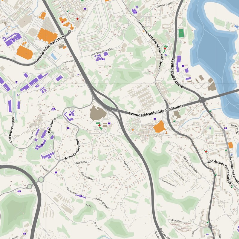 Culleredo map with house numbers, hospitals, police and fire stations — printable PDF, Spain