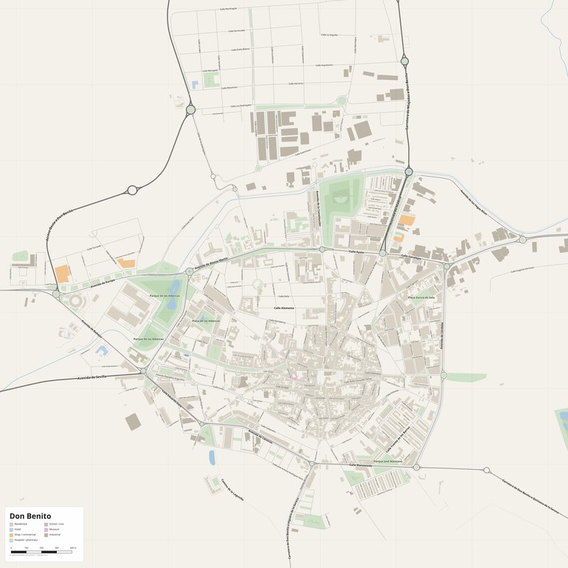 Don Benito Map PDF — Printable Street Map Poster with House Numbers