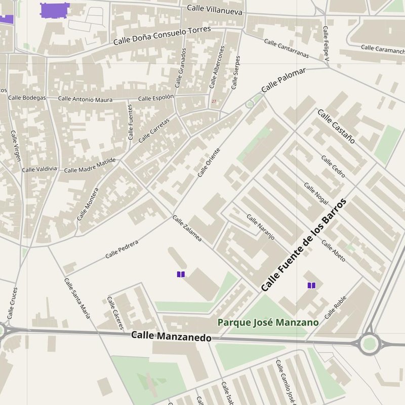 Don Benito map with house numbers, hospitals, police and fire stations — printable PDF, Spain