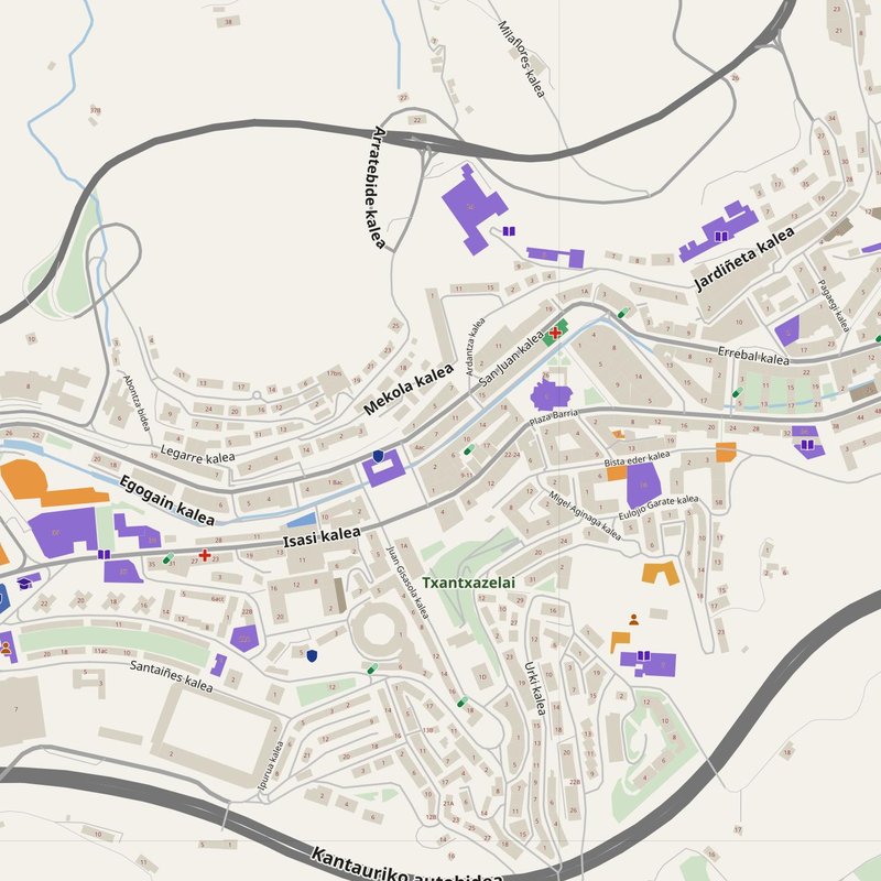 Eibar map with house numbers, hospitals, police and fire stations — printable PDF, Spain