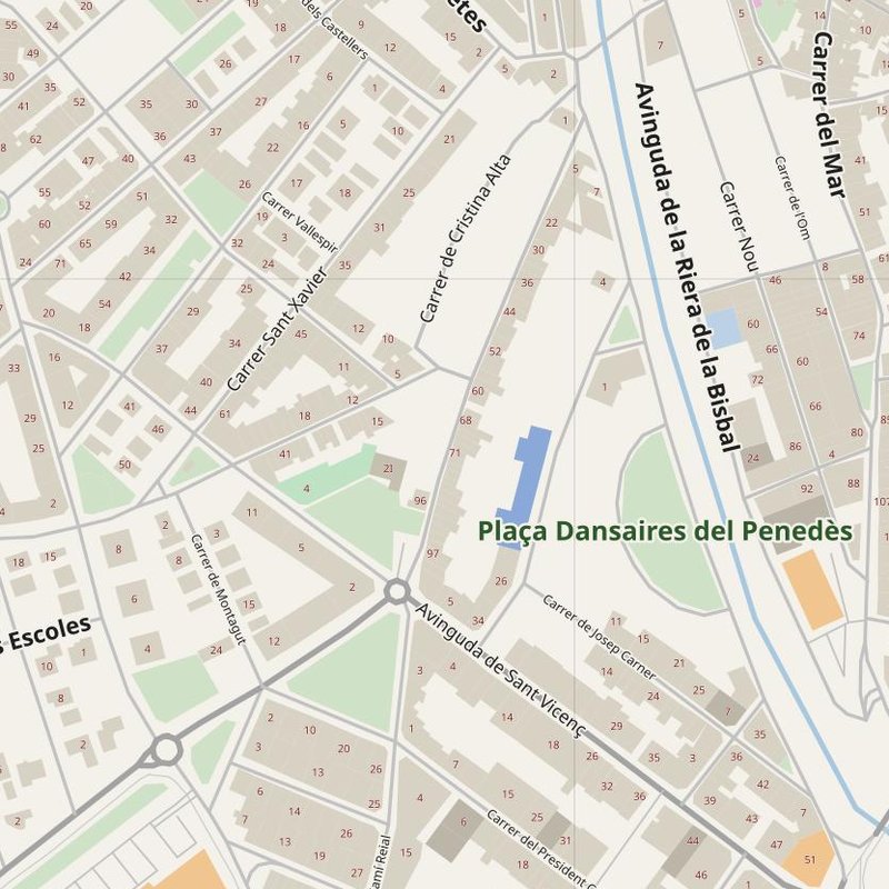 El Vendrell street map with house numbers — printable address map PDF, Spain