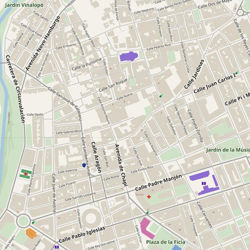 Elda map with house numbers, hospitals, police and fire stations — printable PDF, Spain