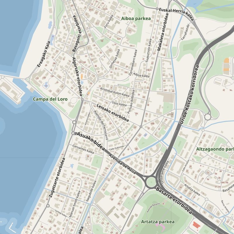 Erandio street map with house numbers — printable address map PDF, Spain