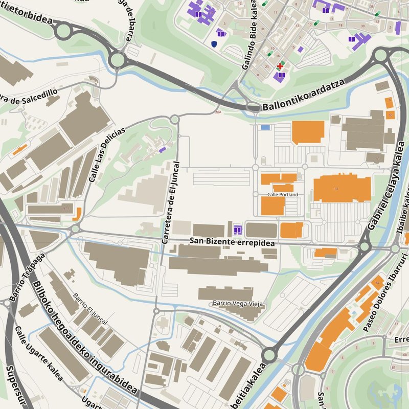 Erandio map with house numbers, hospitals, police and fire stations — printable PDF, Spain