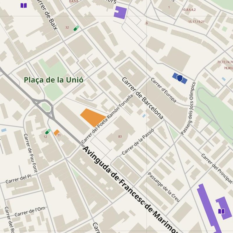 Esparreguera map with house numbers, hospitals, police and fire stations — printable PDF, Spain