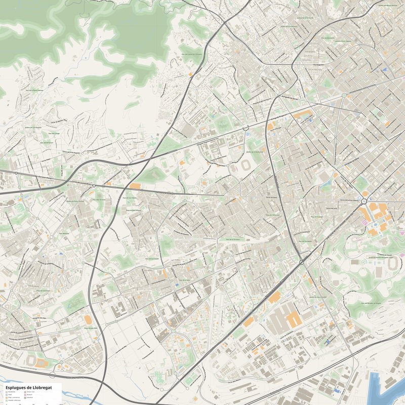 Esplugues de Llobregat Map PDF — Printable Street Map Poster with House Numbers