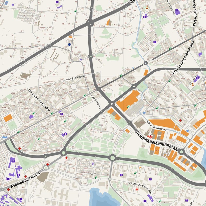 Ferrol map with house numbers, hospitals, police and fire stations — printable PDF, Spain