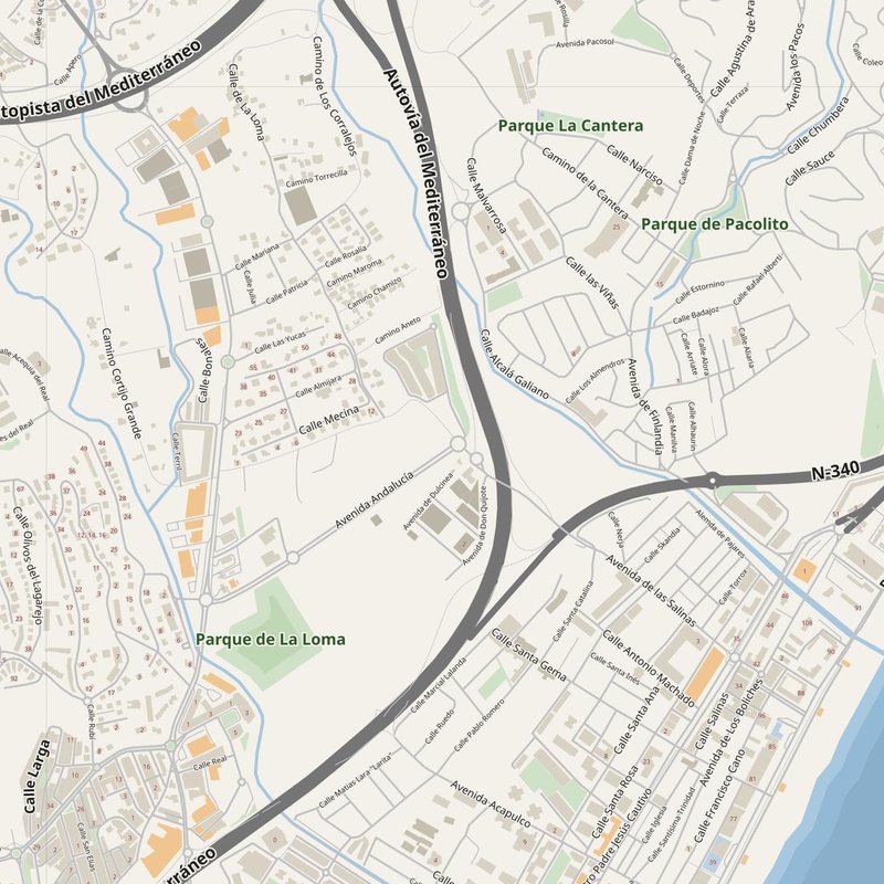 Fuengirola street map with house numbers — printable address map PDF, Spain