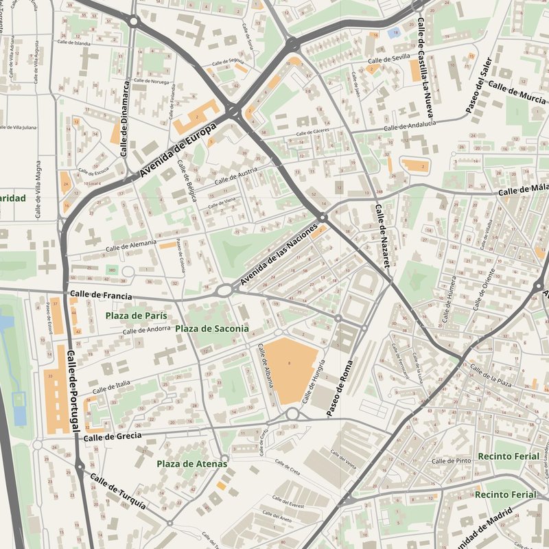 Fuenlabrada street map with house numbers — printable address map PDF, Spain