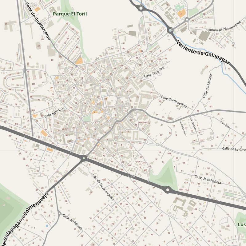 Galapagar street map with house numbers — printable address map PDF, Spain