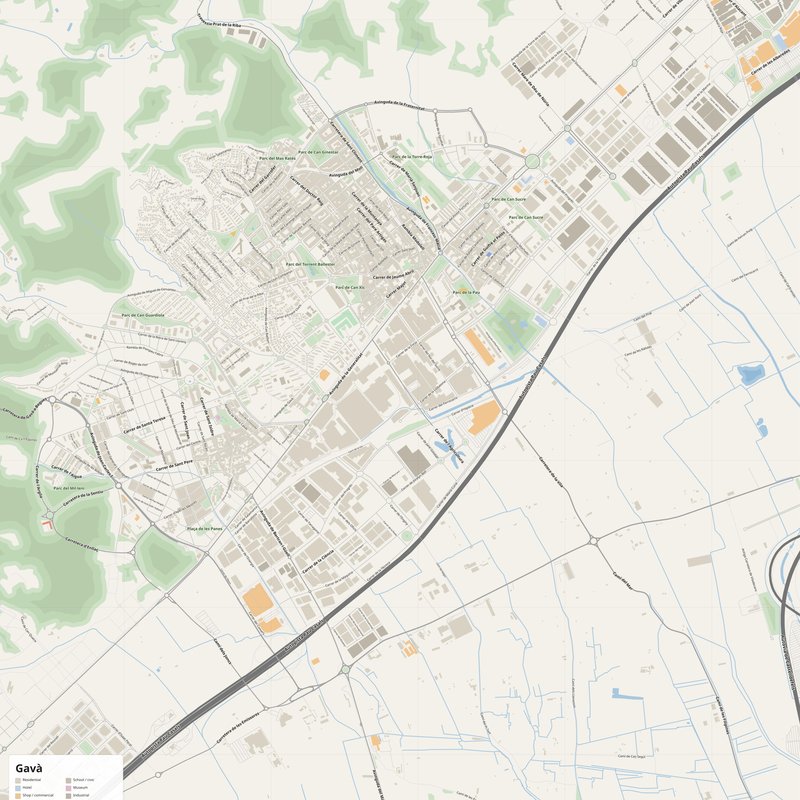 Gavà Map PDF — Printable Street Map Poster with House Numbers