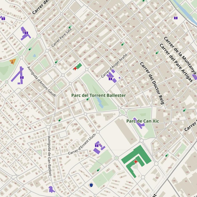 Gavà map with house numbers, hospitals, police and fire stations — printable PDF, Spain