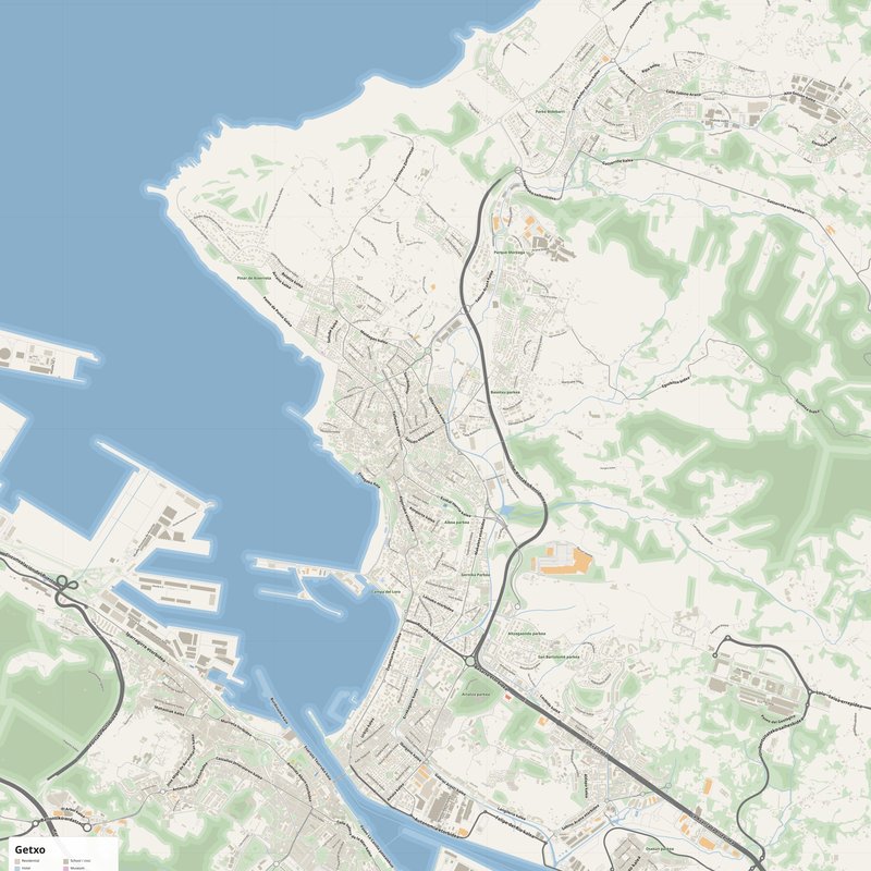 Getxo Map PDF — Printable Street Map Poster with House Numbers