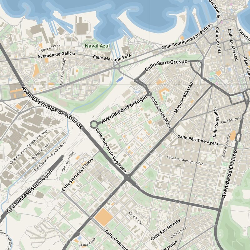 Gijón street map with house numbers — printable address map PDF, Spain