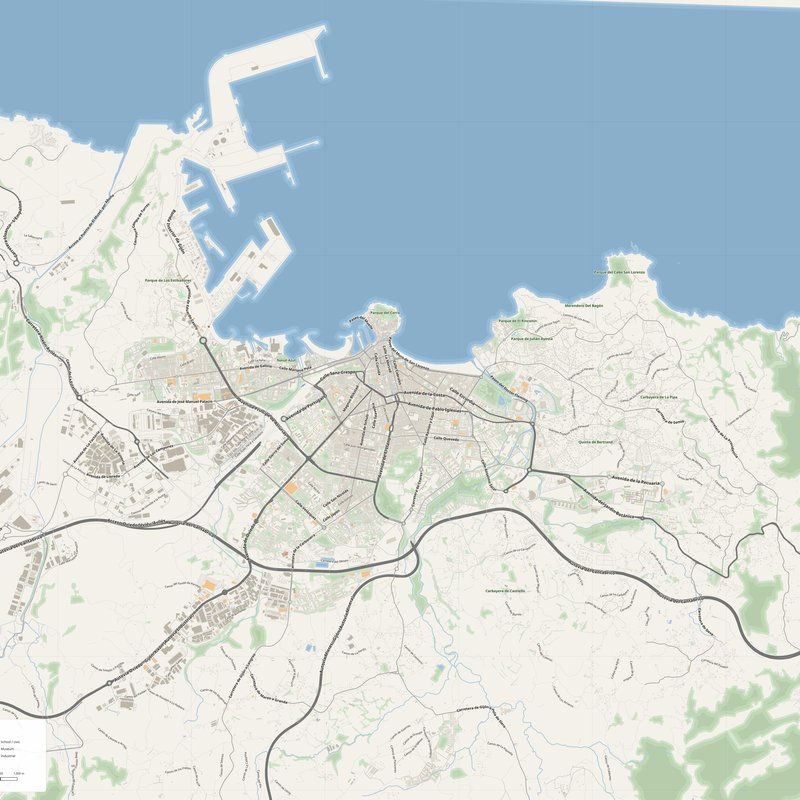 Pianta stradale stampabile di Gijón come poster, Spagna