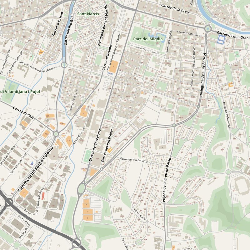 Girona street map with house numbers — printable address map PDF, Spain