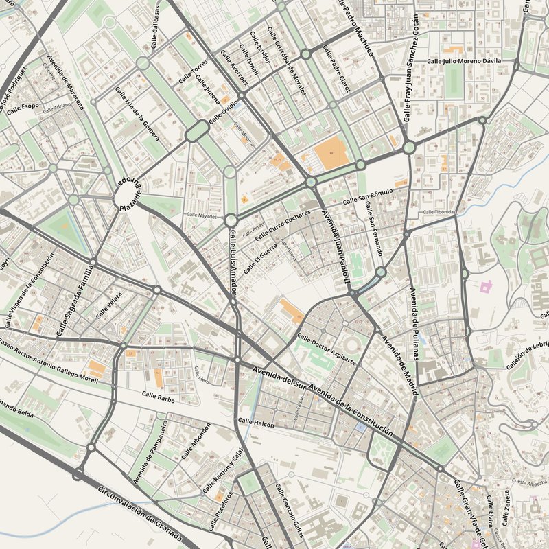 Granada street map with house numbers — printable address map PDF, Spain
